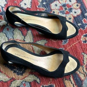 Diane von Furstenberg dressy sandals. Size 6 black suede, 1.5 inch heel